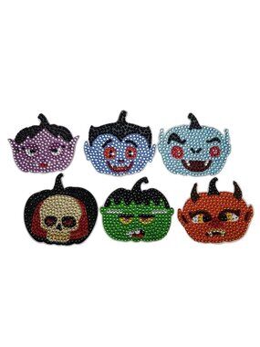 Halloween Pumpkin Diamond Art Magnets Scary Colorful Magnets Completed Set of 6